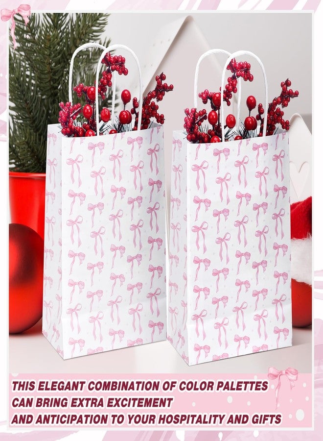 Kolldenn 16 Pcs Coquette Pink Bow Paper Gift Bags Women Valentine Galentine Birthday Favor Goodie Candy Bags with Handles for Bridal Engagement Baby Shower Party Supplies - Image 5